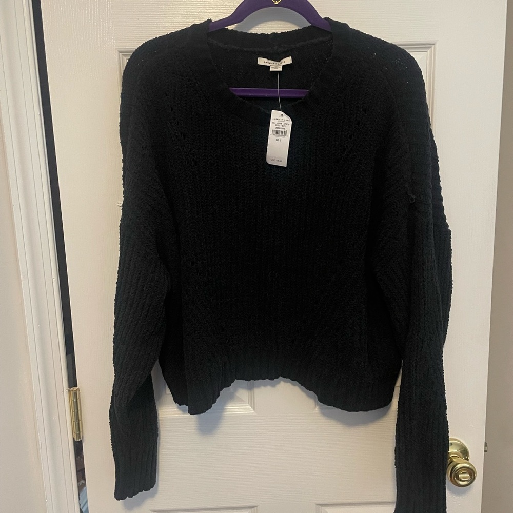 NWT cropped American eagle chenille black sweater